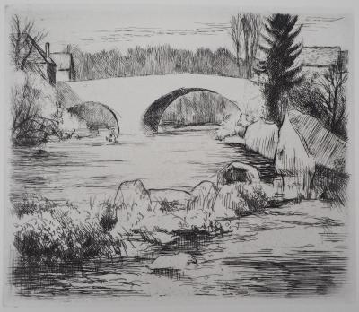 Eugène CORNEAU : Le petit pont - Gravure Originale 2