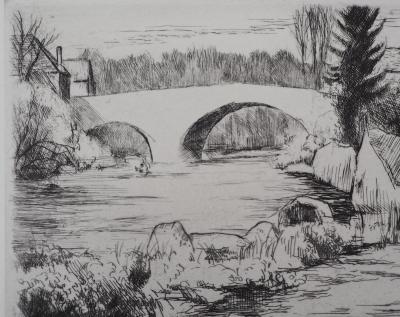 Eugène CORNEAU : Le petit pont - Gravure Originale 2
