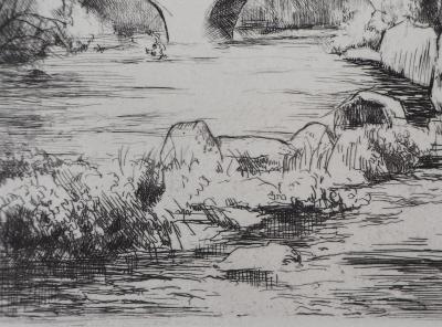 Eugène CORNEAU : Le petit pont - Gravure Originale 2
