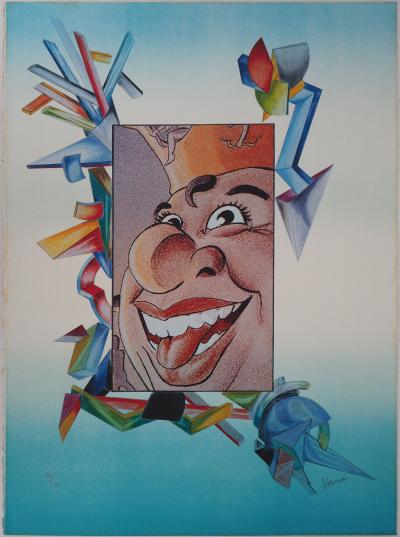 Jean-Claude FARHI : Le roi du rire - Lithographie Originale Signée 2