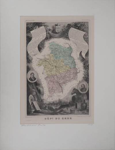 A. PIAT : Atlas ancien, département du Cher - Gravure originale 1869 2