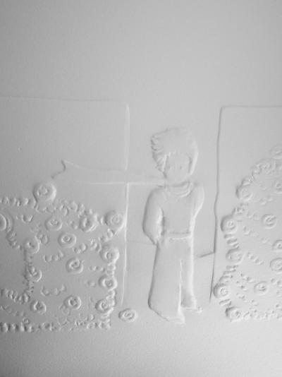 Antoine DE SAINT-EXUPERY : Le petit prince et la roseraie - Gravure sur bois