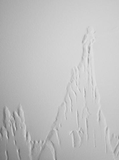 Antoine DE SAINT-EXUPERY : Le petit prince sur la montagne - Gravure sur bois 2