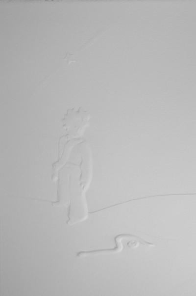 Antoine DE SAINT-EXUPERY : La rencontre avec le serpent - Gravure sur bois 2