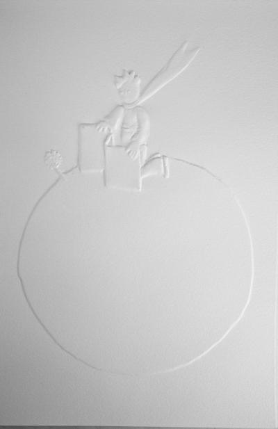 Antoine de SAINT-EXUPÉRY : Le petit prince, la rose et le livre - Gravure sur bois 2