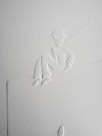 Antoine DE SAINT-EXUPÉRY : Le petit prince observe le serpent - Gravure sur bois