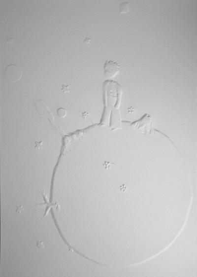 Antoine DE SAINT-EXUPERY : Le petit prince sur l’astéroïde B 612 - Gravure sur bois