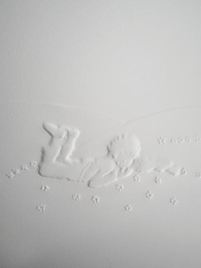 Antoine DE SAINT-EXUPERY : Le petit prince couché dans l’herbe - Gravure sur bois