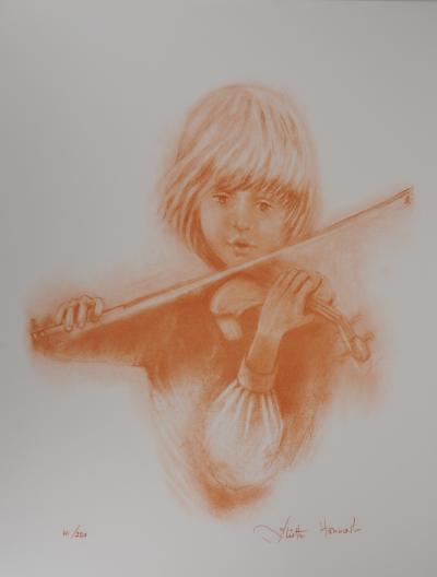 Juliette HONNART : Le jeune violoniste - Lithographie Originale Signée 2