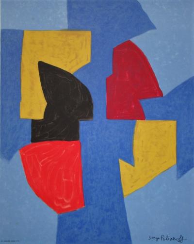 Serge POLIAKOFF -  Composition bleue, rouge et jaune, 1970 - Lithographie signée 2