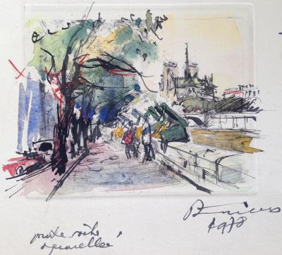 René ZIMMERMANN Notre-Dame de Paris Bouquinistes Aquarelle 2