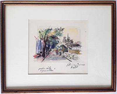 René ZIMMERMANN Notre-Dame de Paris Bouquinistes Aquarelle 2