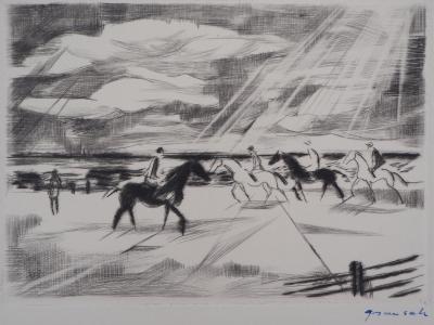 Emilio GRAU-SALA : Chevaux en bord de mer - Gravure Originale Signée 2