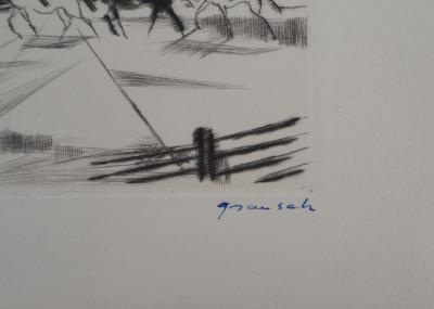 Emilio GRAU-SALA : Chevaux en bord de mer - Gravure Originale Signée 2