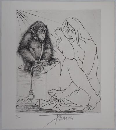 Pierre-Yves TRÉMOIS : Le singe et la femme nue - Gravure Originale Signée 2
