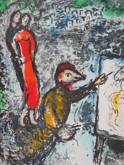Marc CHAGALL : Couple et artiste devant Saint Jeannet, Lithographie originale 2