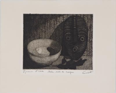 Roland CABOT : Nature morte au masque - Gravure originale signée 2