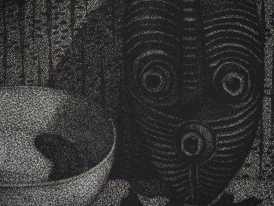 Roland CABOT : Nature morte au masque - Gravure originale signée 2