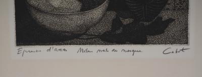 Roland CABOT : Nature morte au masque - Gravure originale signée 2