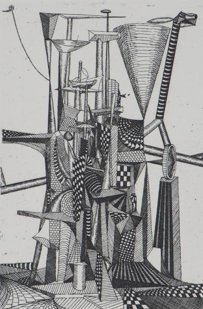 Roland CABOT Construction n°1  Gravure originale sur vélin, 1960 2