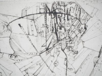 Alexis DE KERMOAL : Compression d’une ville, 1984 - Gravure Originale Signée 2