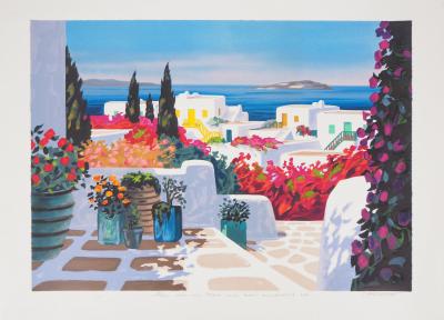 Jean-Claude CARSUZAN : Vue sur la Caldeira à Santorin - Lithographie originale signée 2