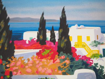 Jean-Claude CARSUZAN : Vue sur la Caldeira à Santorin - Lithographie originale signée 2