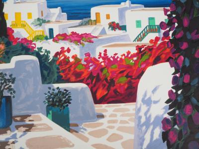 Jean-Claude CARSUZAN : Vue sur la Caldeira à Santorin - Lithographie originale signée 2