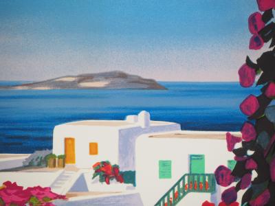 Jean-Claude CARSUZAN : Vue sur la Caldeira à Santorin - Lithographie originale signée 2