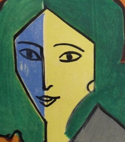 Henri MATISSE (d’après) : Portrait bleu, vert et jaune - Lithographie Signée, 1954 2