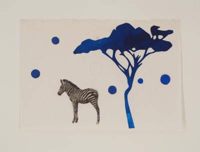 Iris FOSSIER : Le zèbre sous l’arbre bleu - Collage Original Signé 2