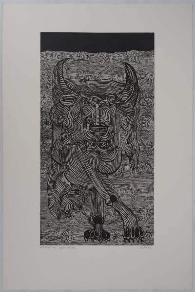 Hélène CSECH: The guardian (Taurus) - Original Signed Etching 2