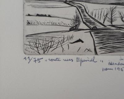 André JACQUEMIN : Route hivernale - Gravure Originale Signée 2