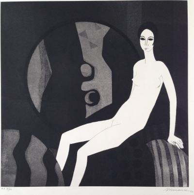 André MINAUX - Nude sitting and the mirror, Etching 2