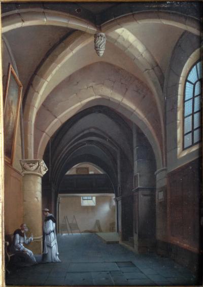 François-Marius GRANET (suiveur de) - Au monastère, 1830 - Huile sur panneau de bois 2