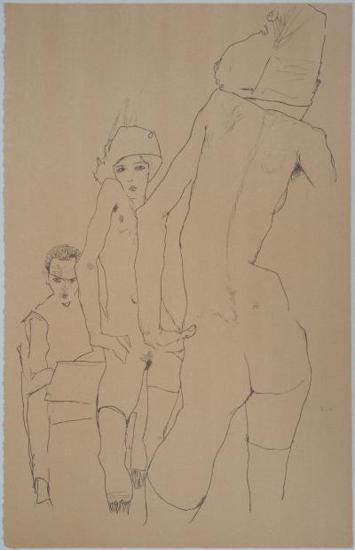 Egon SCHIELE (d’après) : L’esquisse face au miroir - Lithographie Signée 2
