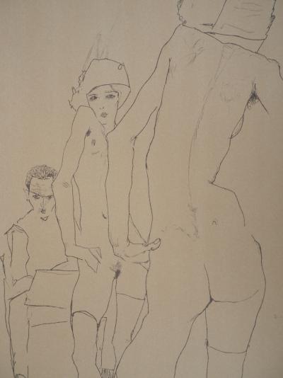Egon SCHIELE (d’après) : L’esquisse face au miroir - Lithographie Signée 2