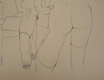 Egon SCHIELE (d’après) : L’esquisse face au miroir - Lithographie Signée 2