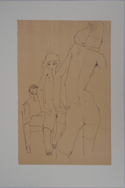 Egon SCHIELE (d’après) : L’esquisse face au miroir - Lithographie Signée 2