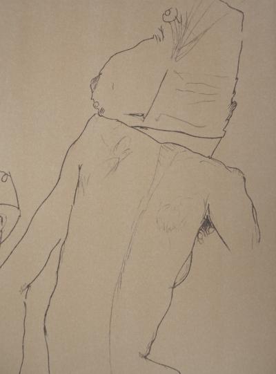 Egon SCHIELE (d’après) : L’esquisse face au miroir - Lithographie Signée 2