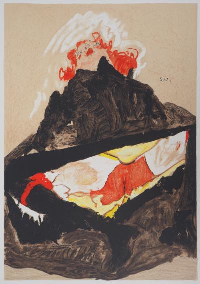 Egon SCHIELE (d’après) : La jeune fille aux cheveux rouges - Lithographie Signée 2