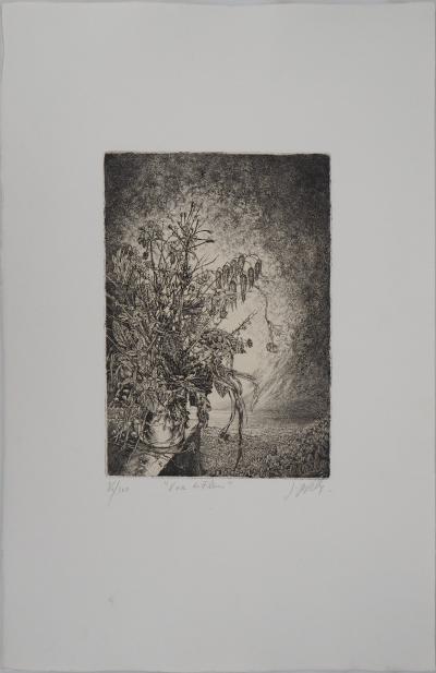 Jean-Pierre VELLY : Vase de fleurs, gravure originale signée 2