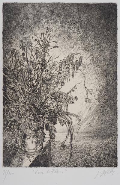 Jean-Pierre VELLY : Vase de fleurs, gravure originale signée 2