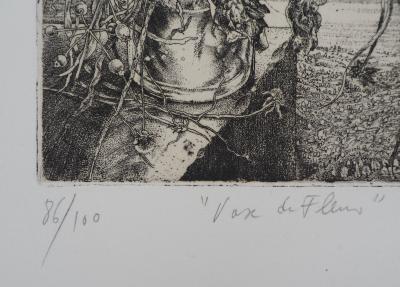 Jean-Pierre VELLY : Vase de fleurs, gravure originale signée 2