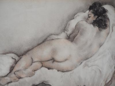 Ecole française XXe siècle -  Femme nue allongée de dos - Dessin Original Signé 2