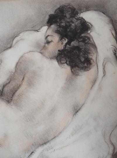 Ecole française XXe siècle -  Femme nue allongée de dos - Dessin Original Signé 2