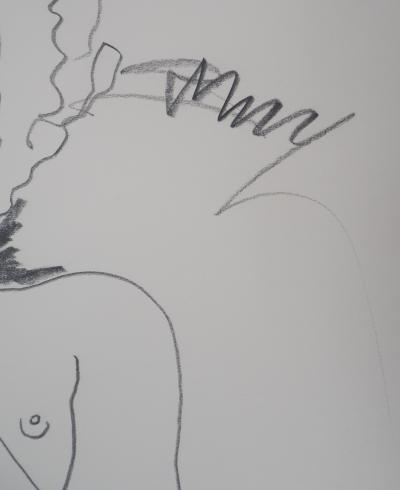 Alain BONNEFOIT - Femme nue allongée - Grand dessin original, Signé 2