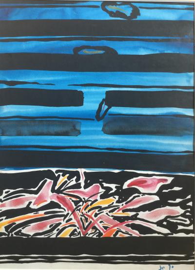 Pepe CACERES - Composition en bleu, 1990 - Aquarelle et encre 2