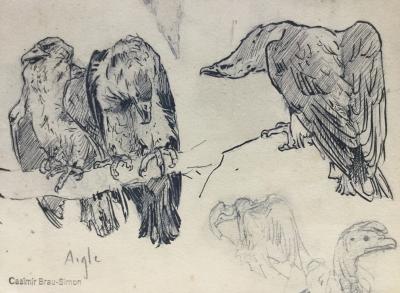 Casimir BRAU-SIMON: Les poules, vers 1890, Encre, Cachet de l’artiste 2