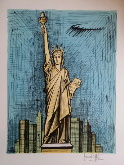 Bernard BUFFET  Statue de la liberté (1986)  Lithographie originale en couleurs Epreuve signée au crayon  sur papier ARCHES 2